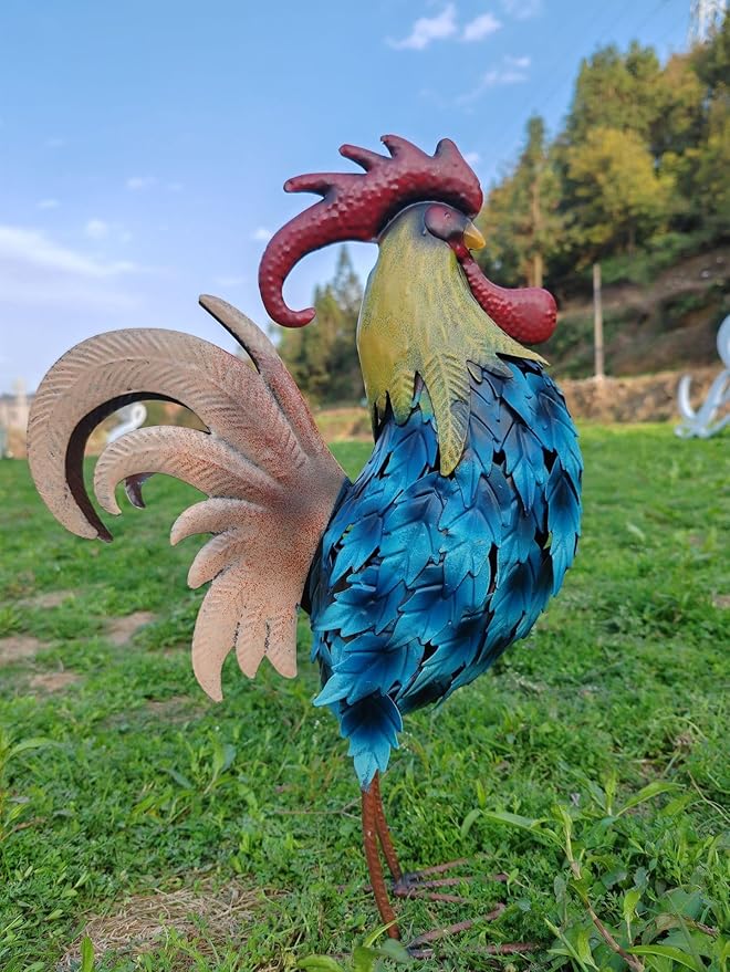 Rooster Statue Vintage Chicken Animal Sculpture Garden Decoration Metal Yard Art for Patio Lawn Backyard Outdoor Indoor Decoration