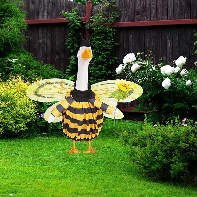 Porch Goose Outfit for 17" & 23" Lawn Goose – Cute Bee Costume with Wings, Skirt & Antennas – Funny Porch Goose Decoration for Garden Statues