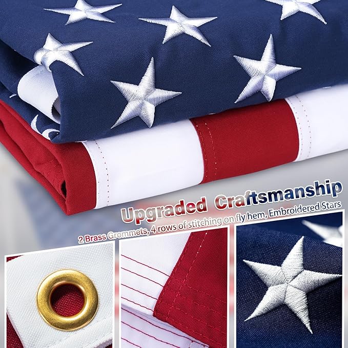 Deluxe Cotton American Flag 4x6 FT for Outside, Tear Resistant US Flags High Wind with Embroidered Stars, Sewn Stripes, the Best Indoor Outdoor Flag