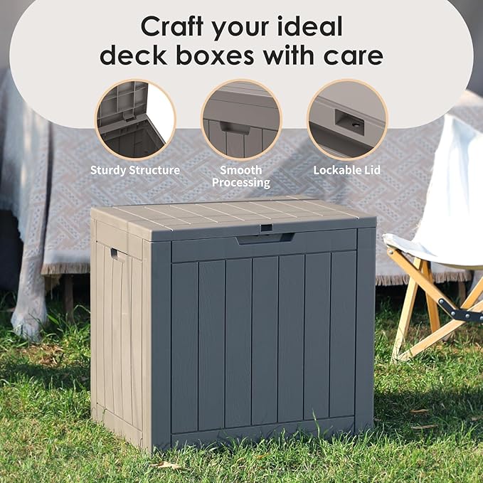 DRATO Deck Boxes, 31 Gallon Outdoor Storage Box for Patio Cushion, Garden Tools, Waterproof and UV Resistant, Lockable (Grey)