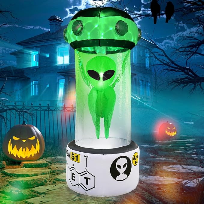 DearSun 8FT H Towering Halloween Inflatable Alien, Huge Halloween Outdoor Decoration,Blow Up Area 51 UFO Alien with Built-in LED Light Strong Blower for Large Party Yard Decoration