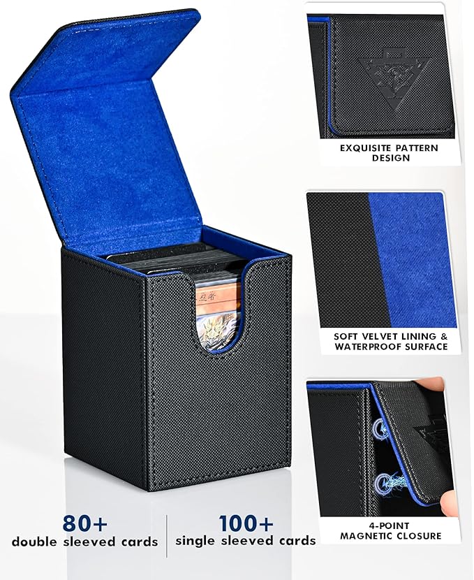 ZLCA Card Deck Box for MTG Yugioh TCG, Card Storage Box with Dividers Holds 100+ Sleeved Cards, Premium Card Deck Case Compatible with CCG Trading Cards (Black&Blue,Puzzle)