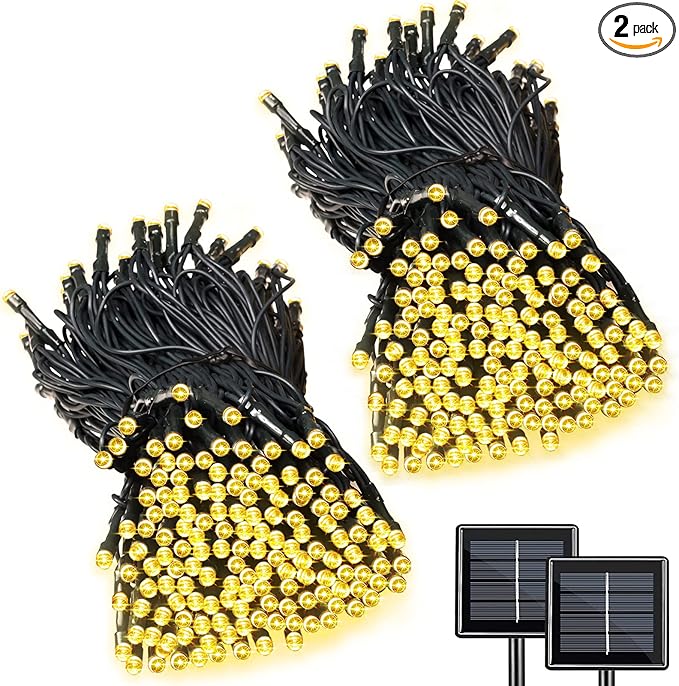 2 Pack Super-Long Solar String Lights Total 170Ft 480 LED 8 Modes Solar Powered Outdoor Waterproof Christmas Fairy Lights for Xmas Tree Garden Lawn Home Wedding Party Decor(Warm White)