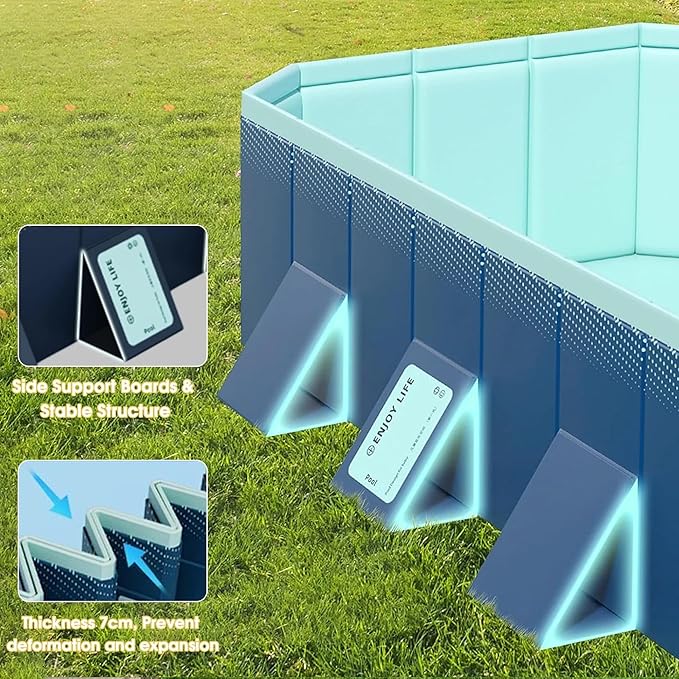 Foldable Non-Inflatable Kids' and Adults' Outdoor Swimming Pool Hard Plastic Shell Kid Pool for Backyard Dog Pools (113" x 66" x 20")
