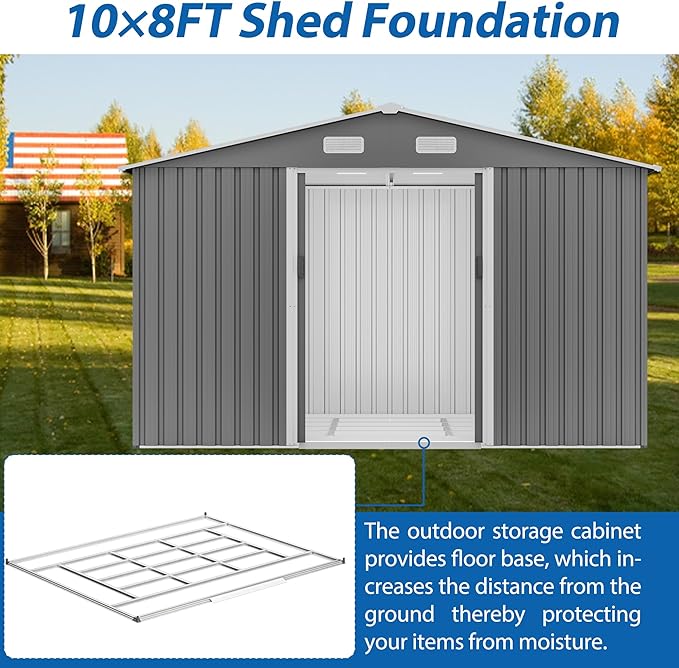 Spacious 10X8 FT Outdoor Storage Shed, All Weather Metal Sheds with Lockable Doors, Tool Shed for Garden, Patio, Backyard, Lawn, Black