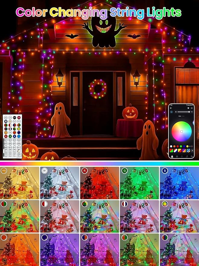 240LED Smart Color Changing Halloween Lights App Controlled, 95FT Waterproof RGB Xmas String Light Music Sync Multiple Modes, Christmas Lights with Remote & Timer Indoor Outdoor Halloween Decorations