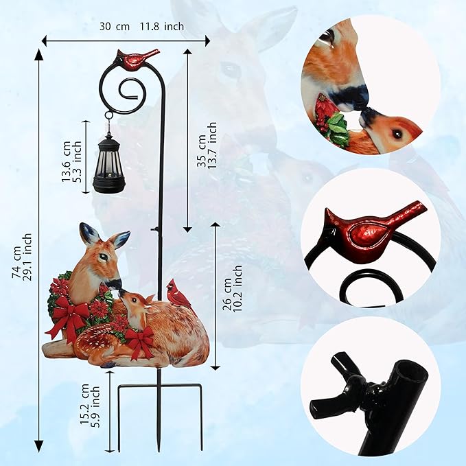 Solar Lights Reindeer Ground Stake Decor Metal Reindeer and Fawn Outdoor Sculptures Suitable for Outdoor Garden Courtyard and Lawn Christmas Decorations and Thanksgiving Gifts