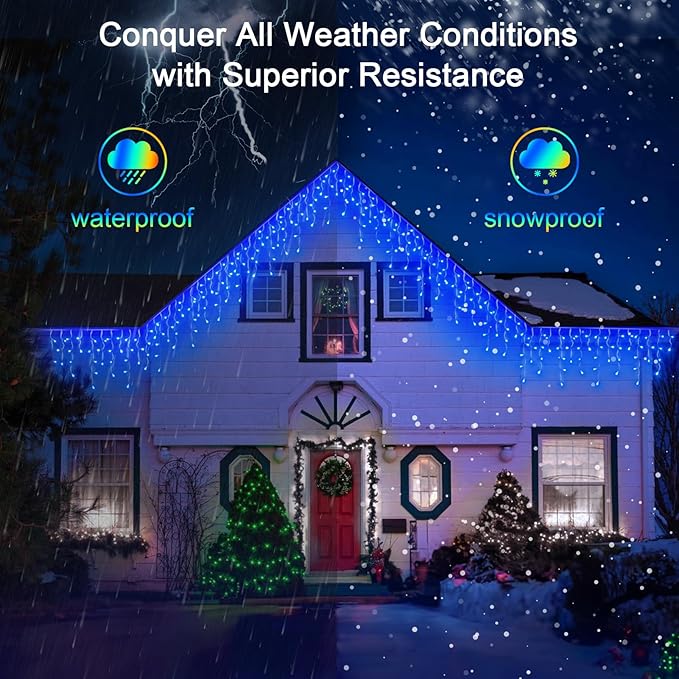 66FT 670 LED Outdoor Christmas Lights - 148 Ice Drops, 12 Pro Modes with Timer Memory & Brightness, Waterproof Hanging Ice String Light for Holiday Wedding Garden Fence House Decor (Blue)