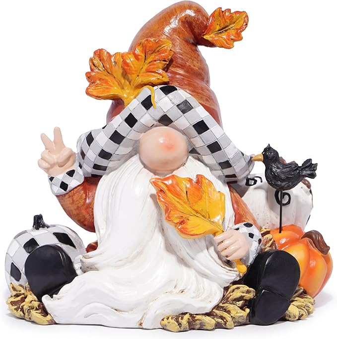 Hodao Fall Thanksgiving Gnome Figurines with Pumpkin, Maple Leaf & Red Bird - 6" Resin Handmade Gnome for Fall Autumn Decorations - Perfect Thanksgiving Home Decor & Gift Idea