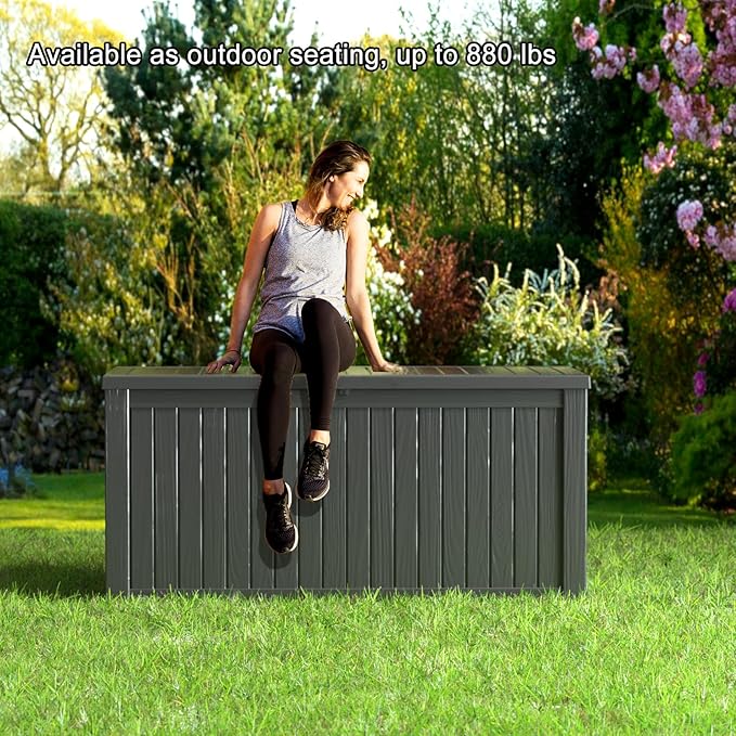 Vixzen 180 Gallon Resin Deck Box, Lockable Outdoor Storage Box for Patio Cushions Storage Furniture,Garden Tools, Pool Supplies, Weatherproof and UV Resistant- Black