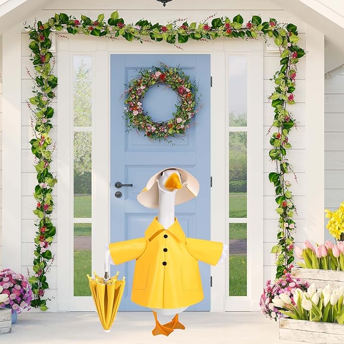 Raincoat Goose Outfit Porch Goose Clothes for 23" Lawn Outdoor Garden Yard Patio Statue Spring Decor (Yellow)