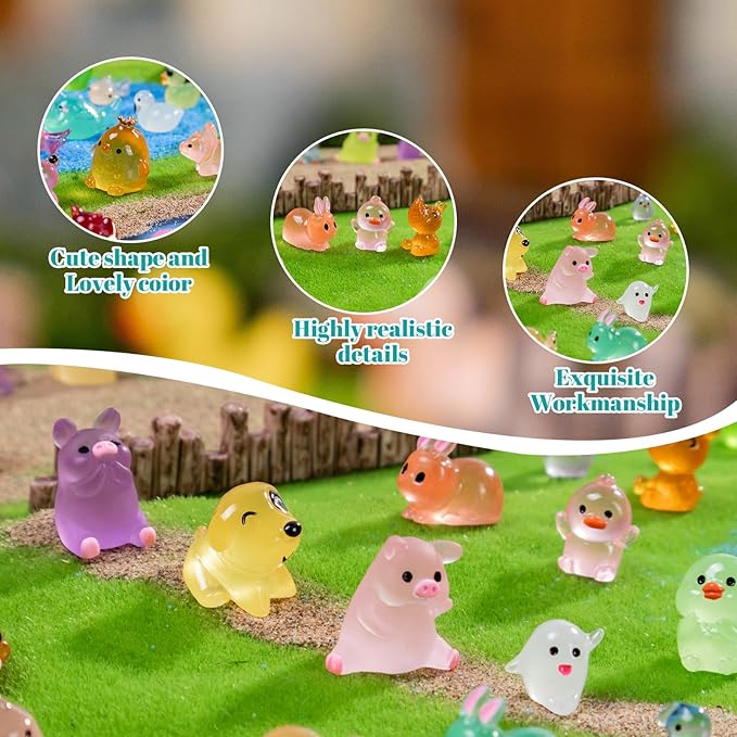 72 Styles Mini Resin Animals 72pcs Variety Tiny Animals Figures Miniature Little Small Figurines Bulk for Micro Fairy Garden Landscape Accessories Hide Decor Aquarium