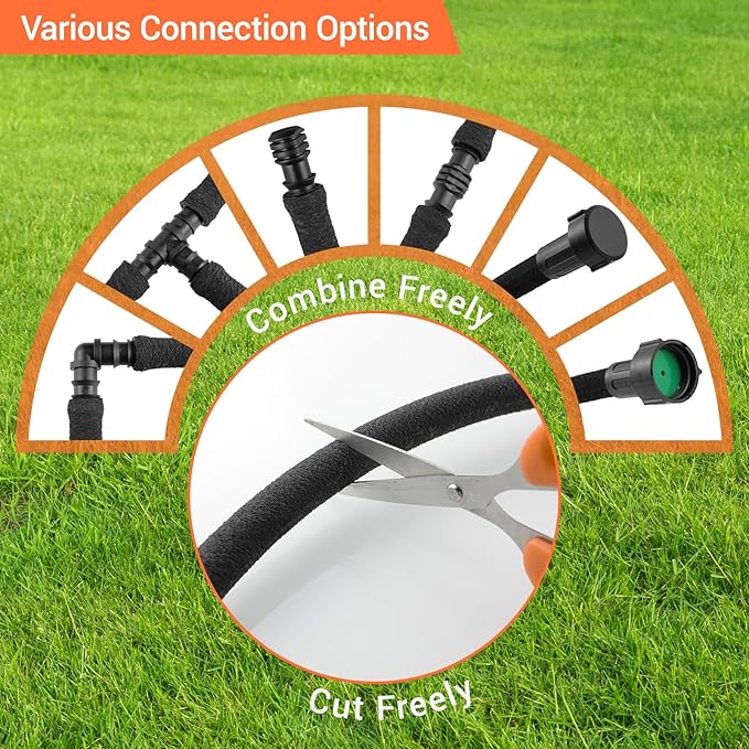 MAMIZO Soaker Hose Kit 50 ft 1/2", Solid Brass Connectors Rubber Longer Lasting, Heavy Duty Drip Hose to Save 70% Water, Soaker Hose for Garden, Lawn and Yard