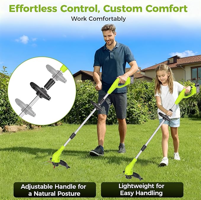 Aokia String Trimmer: Cordless Weed Wacker with 40V 2.0Ah Battery - Lightweight Electric Lawn Edger - 2 in 1 Trimmer & Edger Lawn Tool Grass Cutter with 2 Plastic Blades for Garden, Yard