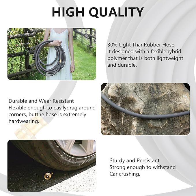 Garden Hose 5/8" x 100ft - Heavy Duty Rubber Water Hose 600 PSI Burst Pressure, No Kink & Durable Flexible Hose for Yard, Car Wash, Pets Gray