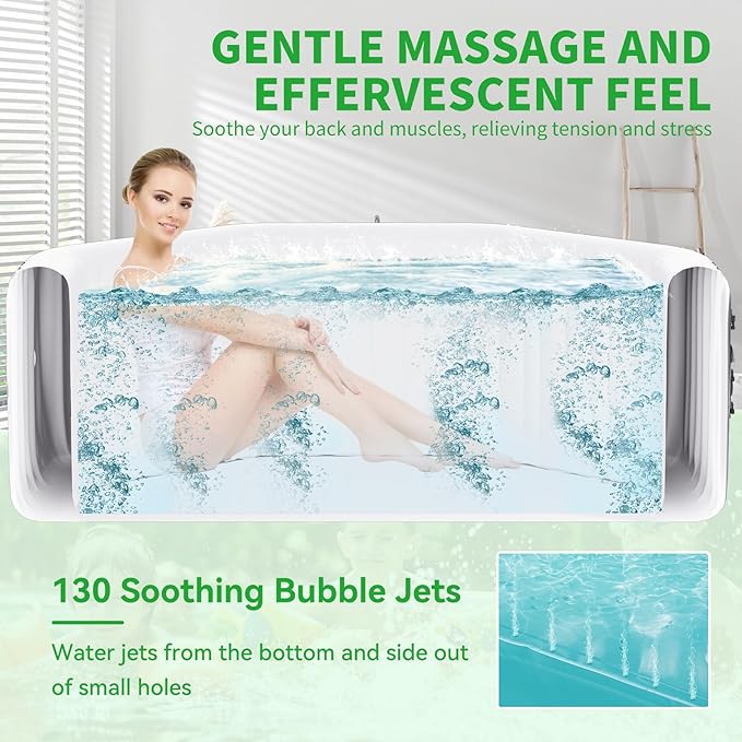 Inflatable Hot Tub, 4-6 Person Polygon Portable Blow Up Hot Tub, Leak-Proof PVC Outdoor Spa with 130 Strong Air Jets, Heater Pump and Insulated Cover, 77” X 77”X 25”
