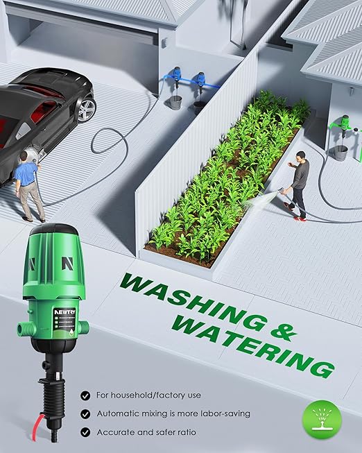 NEWTRY Fertilizer Injector for Drip Irrigation, 0.4%-4% Adjustable Dosing Pump, 3/4'' NPT Water Powered Liquid Doser for Garden, Greenhouse, Irrigation & Hydroponic System, Farm, Grow Tent Green