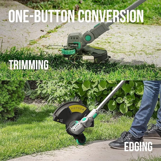 Litheli 20V 12" Cordless String Trimmer/Wheeled Edger, Battery Powered Weed Wacker with Auto Line Feed for Lawn Trimming/Edging, with 2.0Ah Battery and Charger Included
