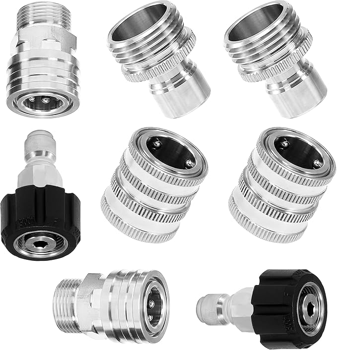 Tool Daily Pressure Washer Adapter Set, Stainless Steel Quick Connect Kit, M22 14mm to 3/8" Quick Disconnect Kit for Power Washer, 8 PCs