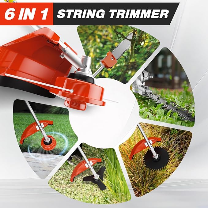 52cc 6-in-1 Gas Powered Weed Eater with Hedge Trimmer & Pole Saw - Multi-Attachment Brush Cutter,2-Stroke Lightweight Trimming Machine for Yard Maintenance