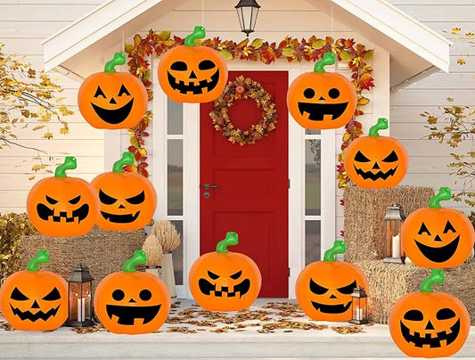 12 Pcs Inflatable Pumpkins Hanging Halloween Decorations Outdoor Indoor Party Decorations
