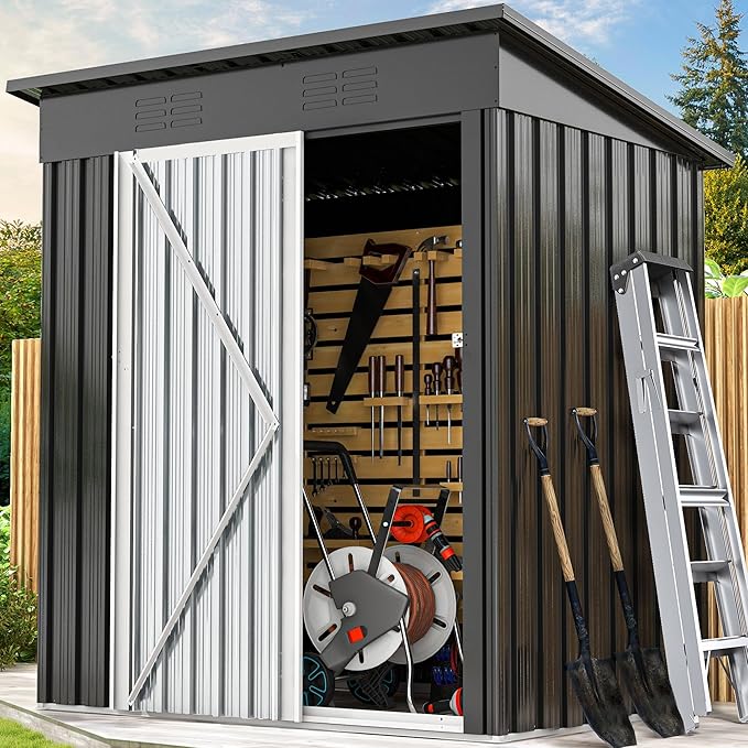 DWVO 5x3ft Outdoor Storage Shed, Weatherproof Tool Shed w/Locking Entry & Ventilation for Grass Cutter, Bike, Equipment, Courtyard, Garden (Dark Gray)