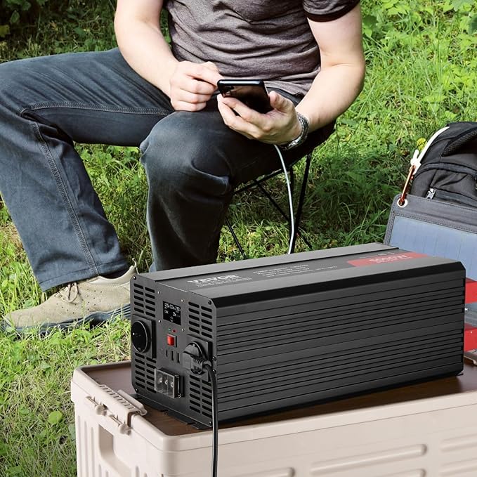 VEVOR Modified Sine Wave Inverter, 5000W, DC 12V to AC 120V Power Inverter with 6 AC Outlets 2 USB Port 1 Type-C Port, LCD Display and Remote Controller for High Load Home Appliances, CE FCC Certified