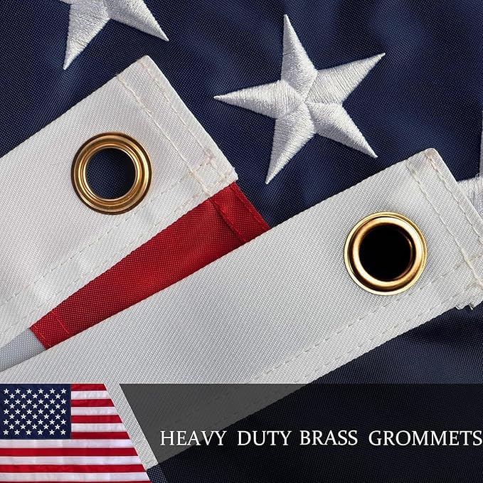 American Flag 10x15ft Long Lasting for Outside, Heavy Duty Nylon, Embroidered Stars, Brass Grommets, Perfect for Outdoor US Flags Show Your Patriotism