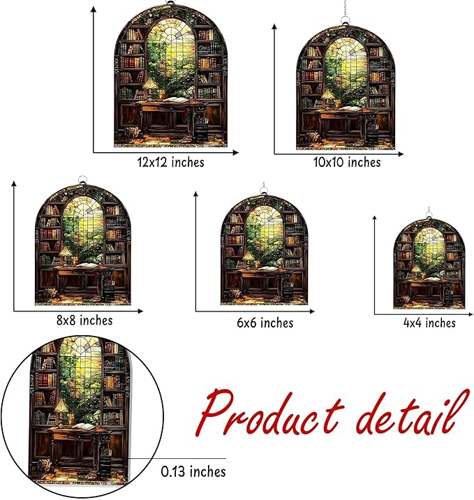 Library Books Bookish Acrylic Suncatcher Stained Glass Effect Window Car Hanging Christmas Ornament Indoor Outdoor Decor Garden Bookworm Sun Catcher Book Lover for Women Mom Grandma