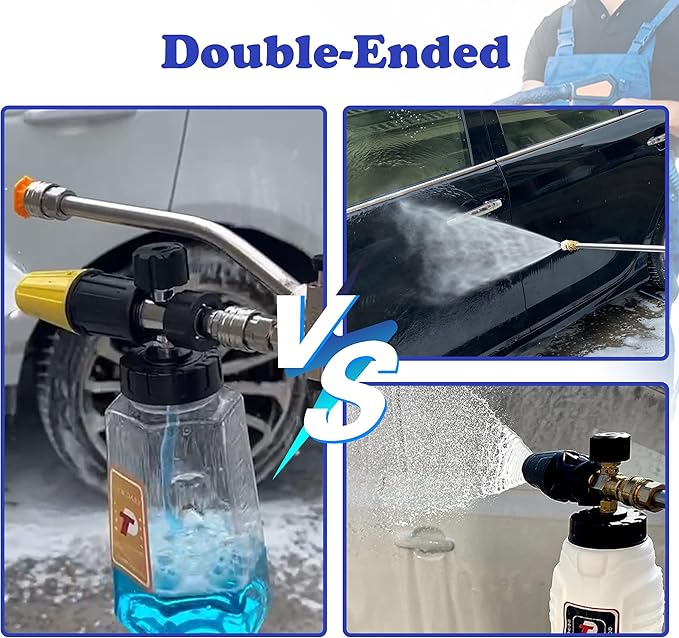 Tool Daily Pressure Washer Foam Cannon with Dual-Connector Accessory, Power Washer Double Tip Attachment For Soap Cannon, 5 Pressure Washer Sprayer Nozzles, 1/4" Quick Connect