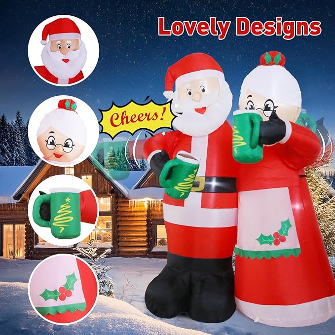 Elegear 7FT Animated Christmas Inflatables Santa Claus Outdoor Decorations, Cheers Santa Inflatable Christmas Decorations with Built-in LEDs, Christmas Blow Up Yard Decorations for Garden Lawn Outdoor