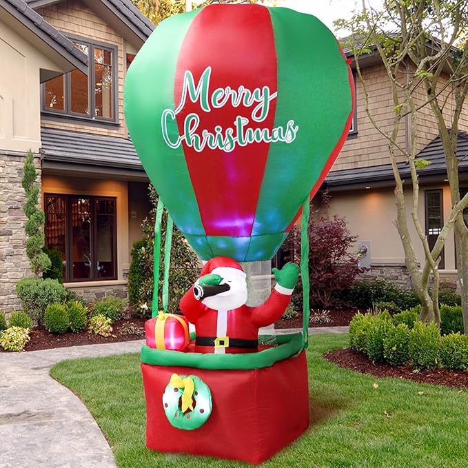 TRMESIA 8FT Christmas Inflatable Santa Claus Decoration Hot Air Balloon，Easter Blow up Outdoor Decorations with LED Lights Easter Blow up Decor for Indoor Outdoor Yard Lawn