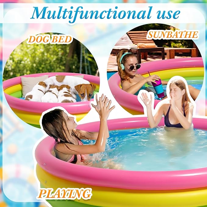 5 Pcs Outdoor Movie Night Inflatable Swimming Pool 51in x 13in Colorful Blow up Pools with Foldable Portable Serving Tray Table and Pump for Birthday Party Activities (51 x 13 Inch)