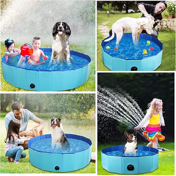 Foldable Pet Dog Kids Swimming Pool(40'' x 12''),Plastic Anti-Slip PVC Bathing Tub Swimming Pool Durable Fiberboard Kiddie Pool Blue