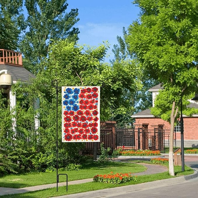 4th of July Flower Garden Flag Independence Day Decorations Vertical Double Sided Outdoor Yard Flags 12.5x18 Inch Burlap Banners for House Lawn