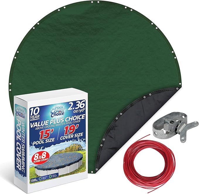Winter Swimming Pool Cover for 15 ft Aboveground Round Pool Size, Value Plus Choice Series, Solid Material, Color - Evergreen, Pool Cover Choice 3215-4CHOICE