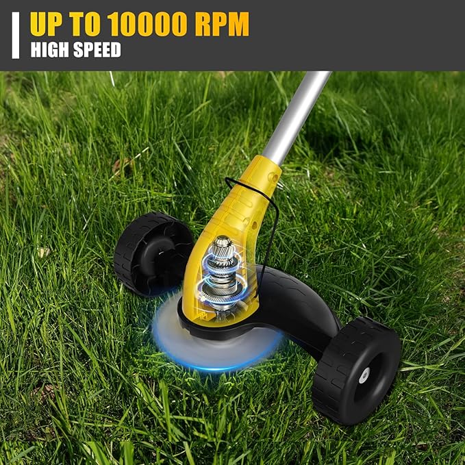 Aokia Weed Wacker Cordless for Lawn: Grass Mower with Roller - 2.0Ah Battery Powered for Hedge Clearance Yard Cutting Tree - String Trimmers for Garden Cutter Handyman Landscaper