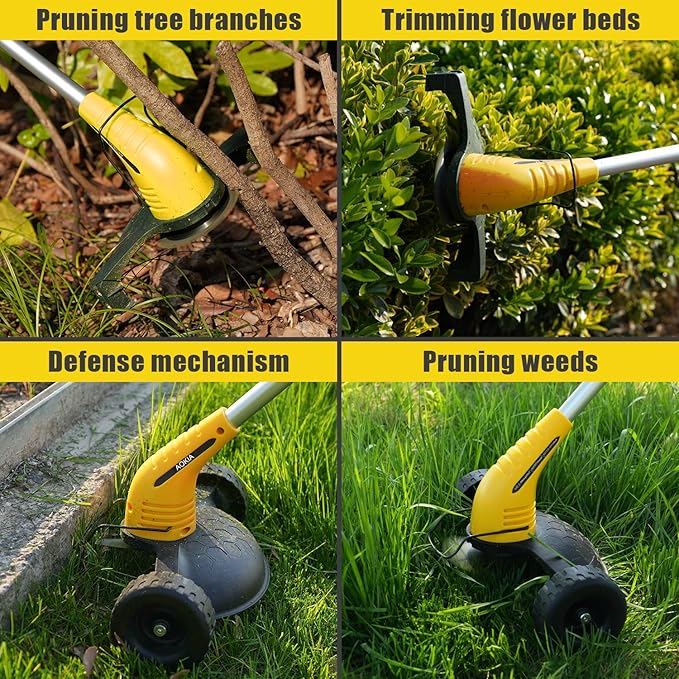 Aokia Weed Wacker Cordless for Lawn: Grass Mower with Roller - 2.0Ah Battery Powered for Hedge Clearance Yard Cutting Tree - String Trimmers for Garden Cutter Handyman Landscaper
