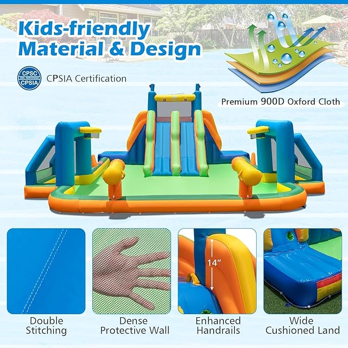 BOUNTECH Inflatable Water Slide, 19x17FT Kids Mega Waterslide Park w/Dual Slides for Racing Fun, 1100W Blower, Splash Pool, Blow up Water Slides for Big Kids and Adults Outdoor Backyard Party Gifts