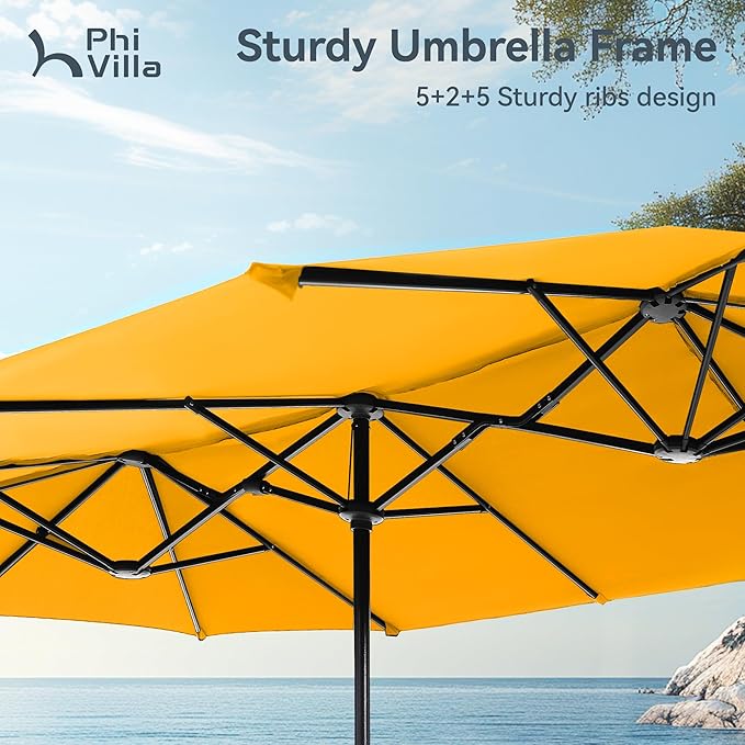 PHI VILLA 13ft Large Patio Umbrellas, Double-Sided Outdoor Market Rectangle Umbrella for Outside, Golden Yellow