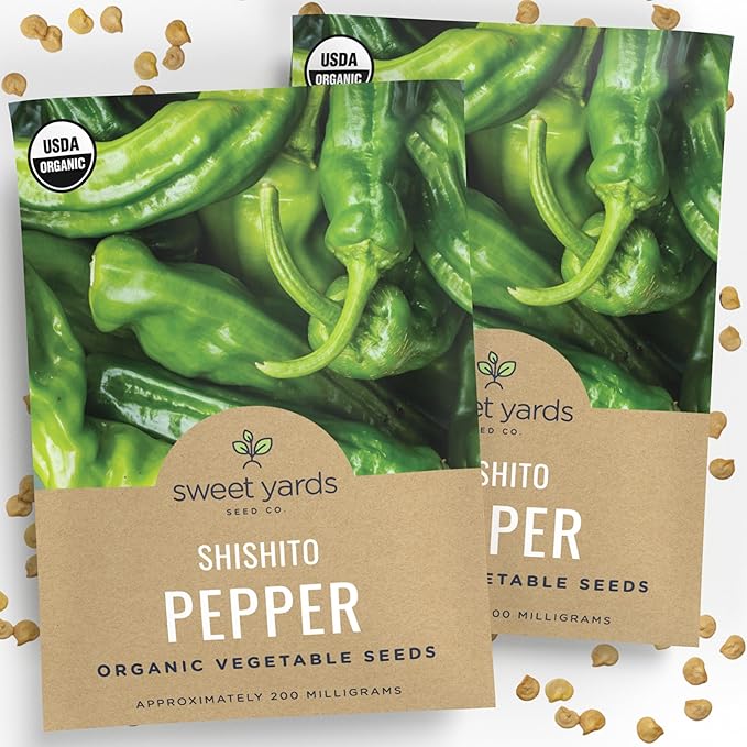 Organic Shishito Pepper Seeds – Two Seed Packets! – Approx 25 Open Pollinated Non-GMO Seeds Per Packet (50 Total) – Sweet Yards Seed Co.