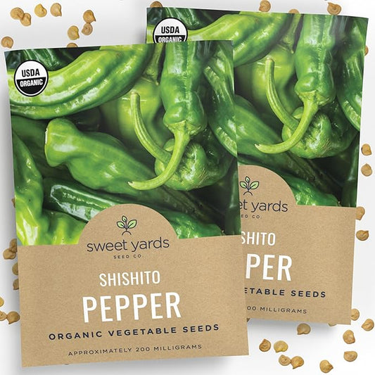Organic Shishito Pepper Seeds – Two Seed Packets! – Approx 25 Open Pollinated Non-GMO Seeds Per Packet (50 Total) – Sweet Yards Seed Co.