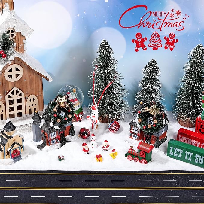 Marspark Christmas Village Accessories 5 x 50 Inch Christmas Miniature Road Village Street Mat Xmas Snow Street Decorations for Little Landscape(Road Style)