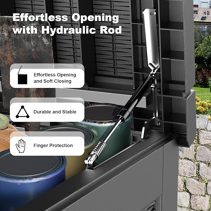320 Gallon Waterproof Outdoor Storage Box, UV Resistant Resin Deck Box with Hydraulic Rod for Reinforced Stability, Perfect for Patio, Garden, and Pool, Black
