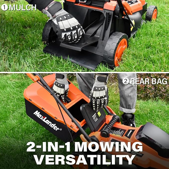 Maxlander Lawn Mowers/4.0 Ah Battery, 13 Inch Electric Lawn Mower Cordless, 20V 2-in-1 Battery Powered Lawn Mower with Brushless Motor, 5-Position Height Adjustment, Battery and Charger Included