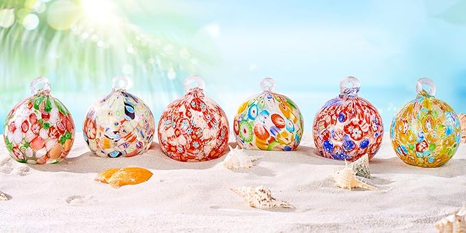 EUSTUMA Hand Blown Glass Witch Ball,Glass Ornament Hanging Garden Gazing Ball Indoor Outdoor Home Décor. (6)