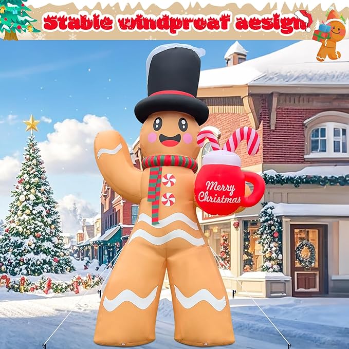 2025 Giant Christamas Inflatable Gingerbread 14FT Giant Gingerbread Man with Mug Christmas Inflatables Outdoor Decoration Xmas Blow Up Yard Decor with Built-in 7 LED for Holiday Party Yard Garden Lawn