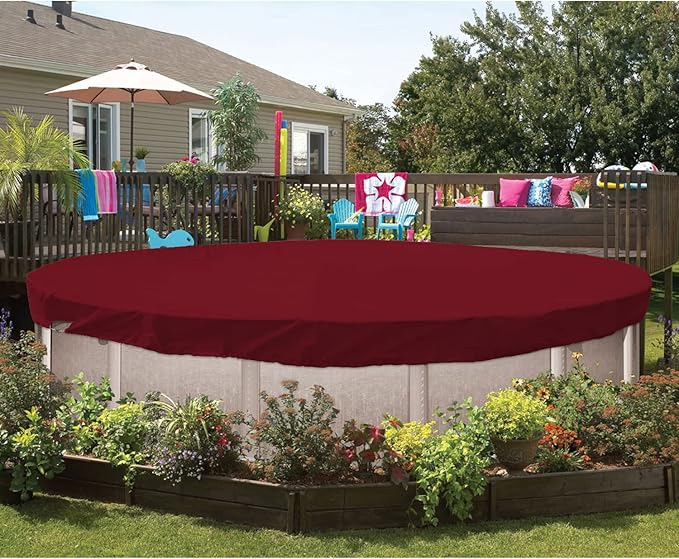 ECOOPTS 14 ft Waterproof Round Polyester Pool Cover for Above Ground Pools, Swimming Pool Cover Protector Winter Safety Cover (Red)