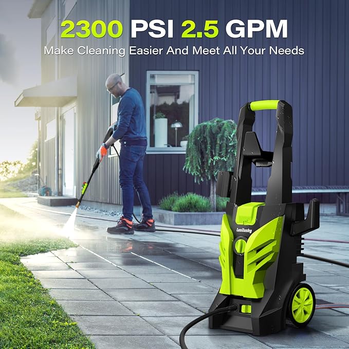 Pressure Washer, Power Washer with 4 Nozzles and Foam Cannon, High Pressure Cleaning Machine for Cars, Driveways, Fences, Patios, Home Cleaning, Green