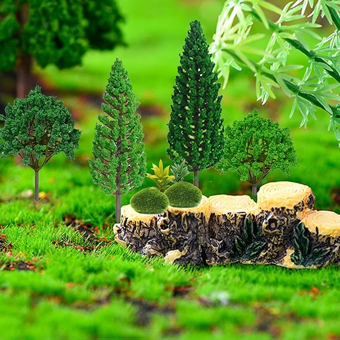 30 Pieces Model Trees Mixed 1.7-6 inch Fake Miniature Trees and Artificial Moss Rocks Diorama Architecture Mini Tress for Crafts Building Model Railway Scenery Landscape Supplies